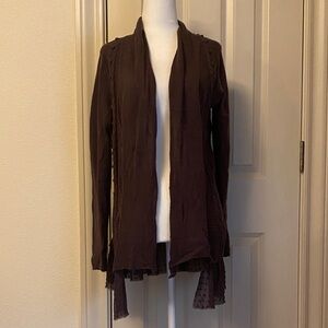 Knitted & Knotted Anthropologie Open Front Cardigan Sweater Size S Dark Plum